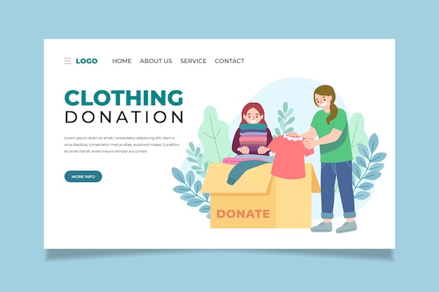 Vettore gratuito pagina di destinazione della donazione di vestiti piatti