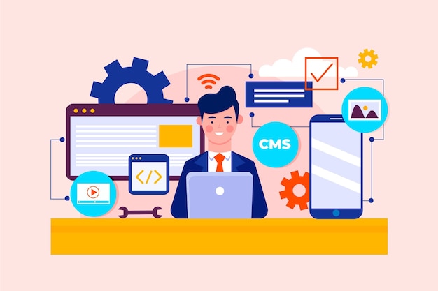 Flat cms concept illustrated