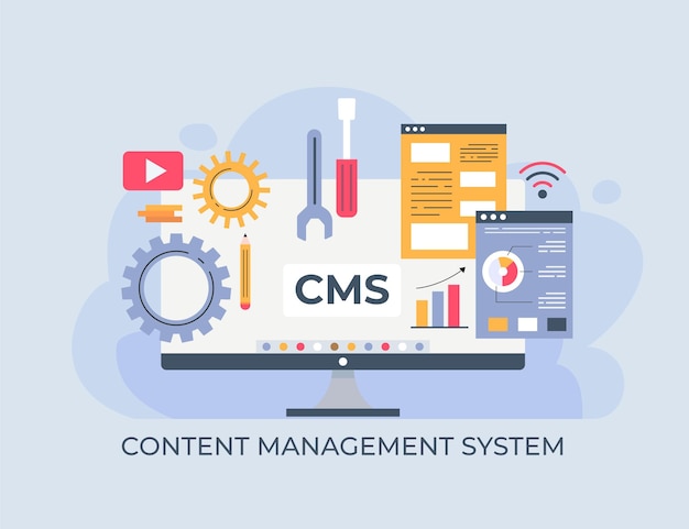 無料ベクター フラットcmsの概念図