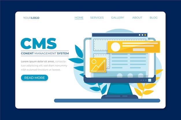 Flat cms concept landing page illustrated