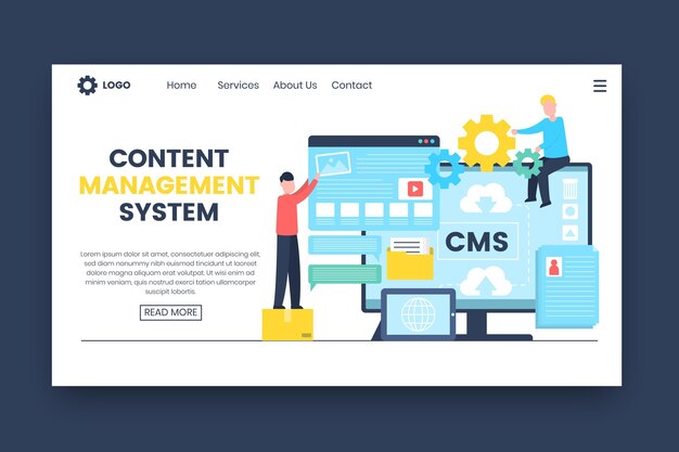 Flat cms concept landing page web template