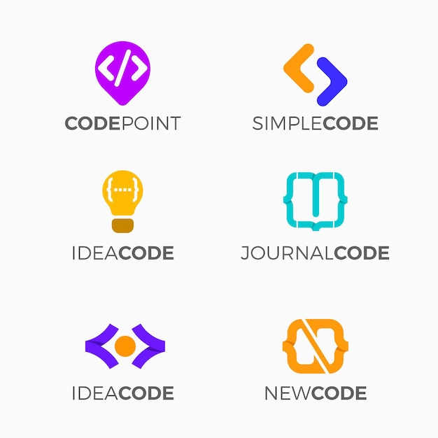 Flat code logo template collection