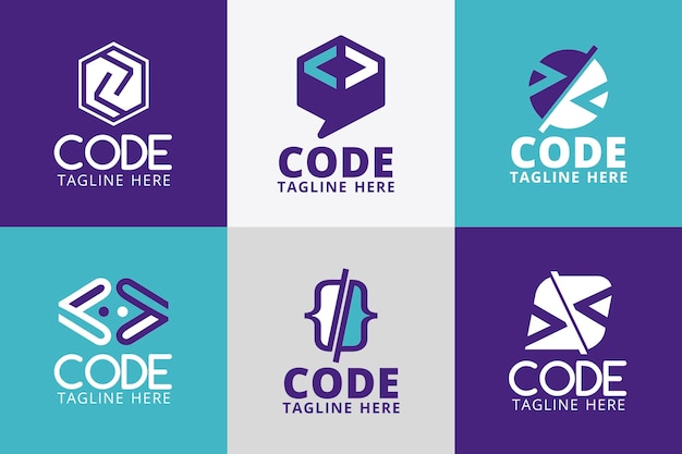 Free vector flat code logos collection