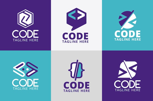 Flat code logos collection