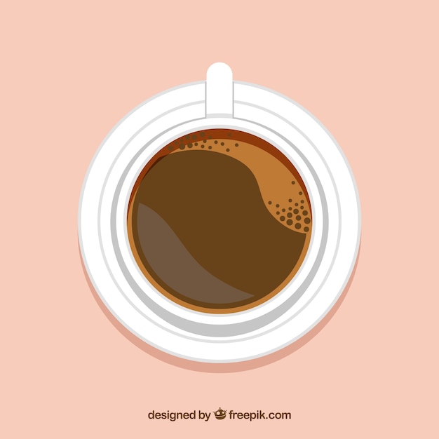 Бесплатное векторное изображение Фон с чашкой кофе с видом сверху