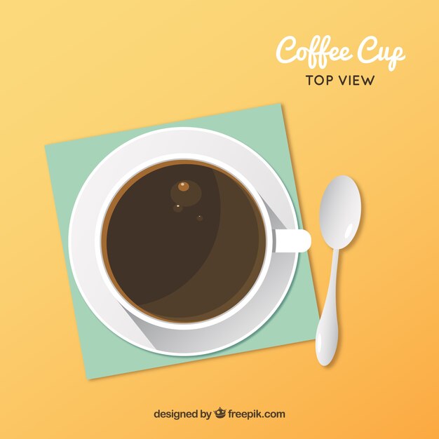 Flat coffee cup background with top view