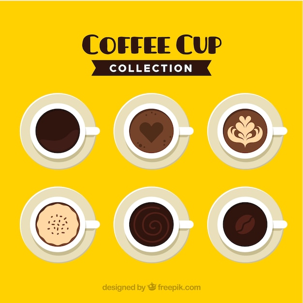 Free vector flat coffee cup collection with top view