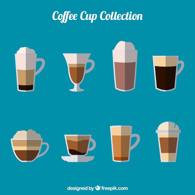 Vettore gratuito collezione di tazze da caffè piatte