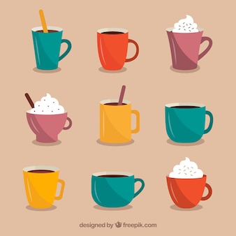 Flat coffee cup collection Premium Vector