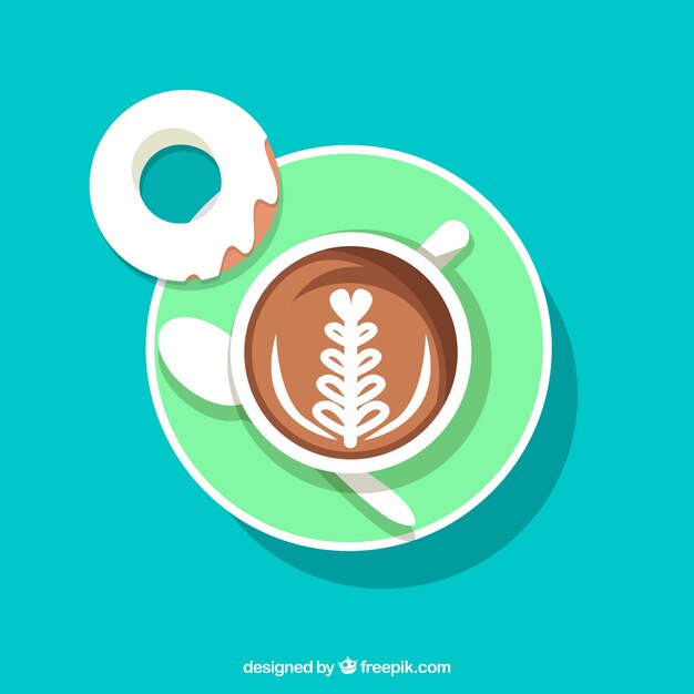 Flat coffee cup with top view