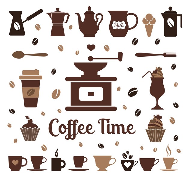 Flat coffee icons