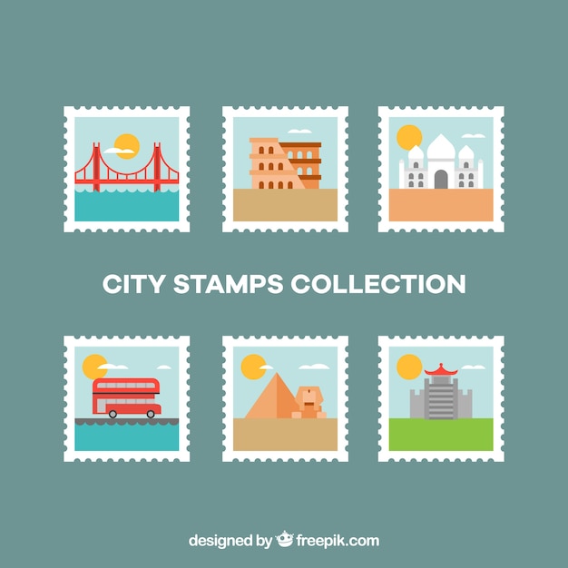 Free vector flat collection of city stamps