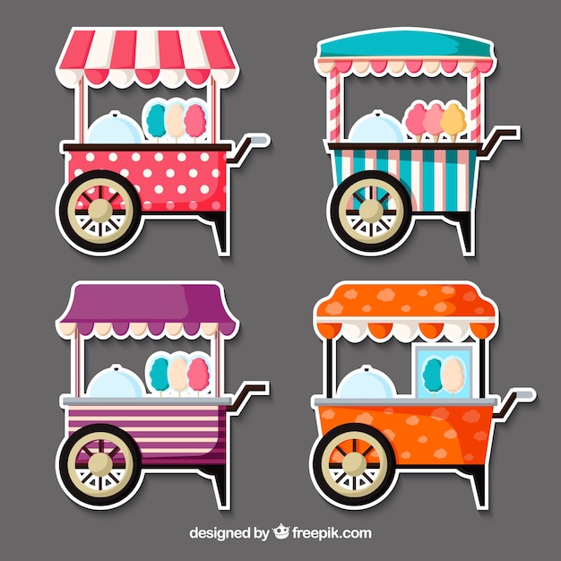 Free vector flat collection of cotton candy carts