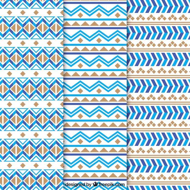 Flat collection of ethnic patterns with blue and brown forms