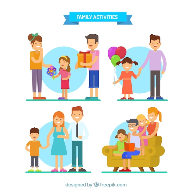 Free vector flat collection of family doing different activities