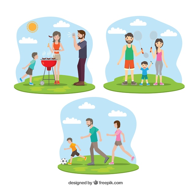 Free vector flat collection of family doing different activities