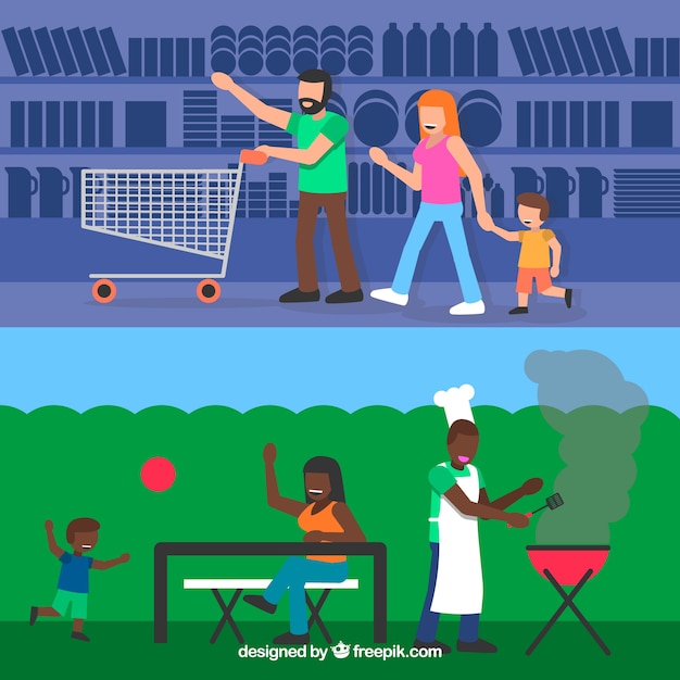 Free vector flat collection of family doing different activities