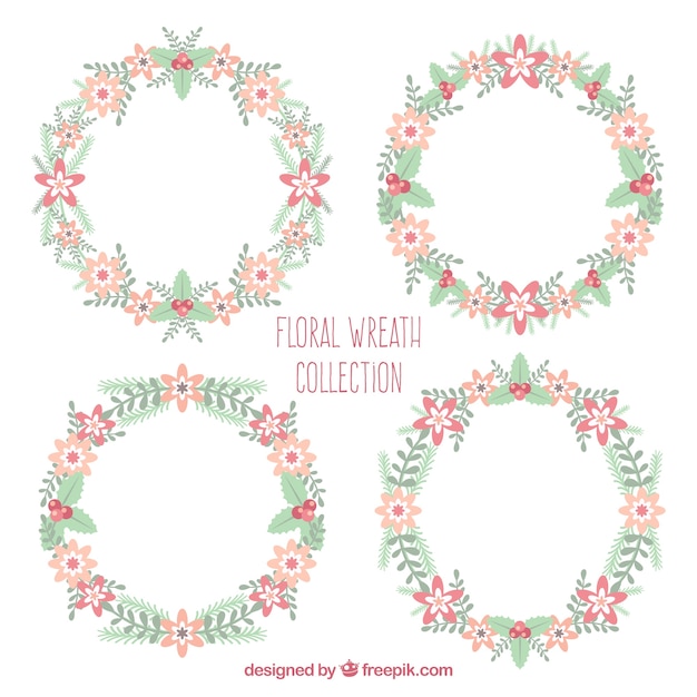 Free vector flat collection of floral wreaths in pastel colors