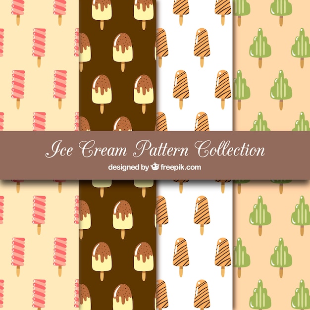 Free vector flat collection of four ice cream patterns