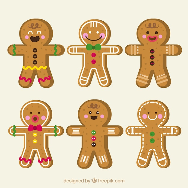 Flat collection of gingerbread man cookies