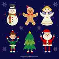 Free vector flat collection of happy christmas characters