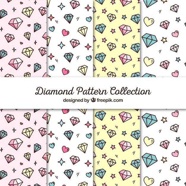 Flat collection of patterns with hearts and diamonds