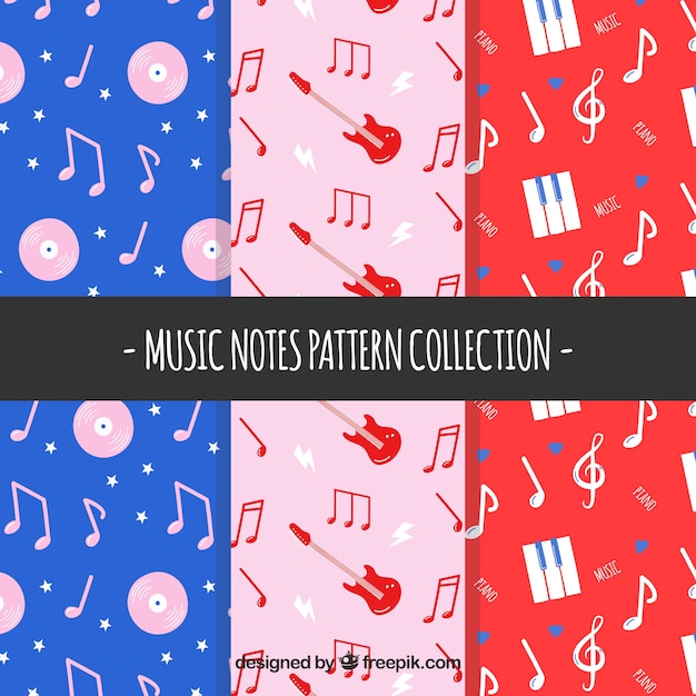 Free vector flat collection of patterns with music notes