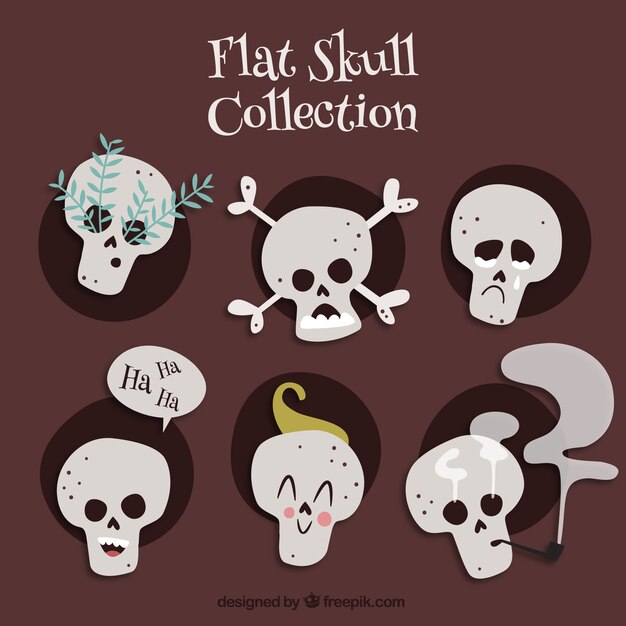 Flat collection of six funny skulls