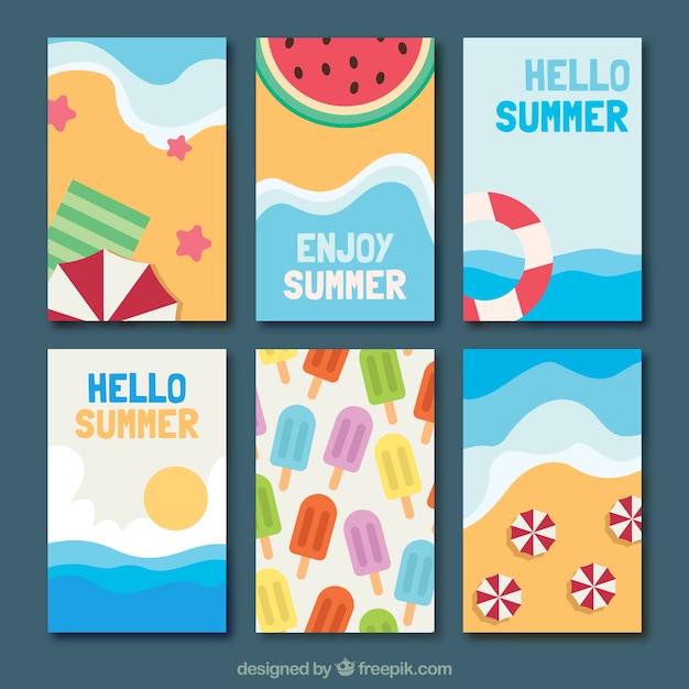 Flat collection of six summer cards