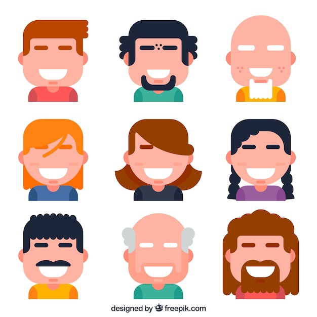 Free vector flat collection of smiley avatars