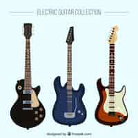 Free vector flat collection of three electric guitars