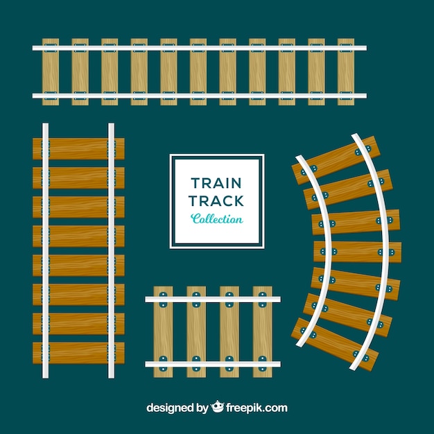 Flat collection of wooden railway tracks