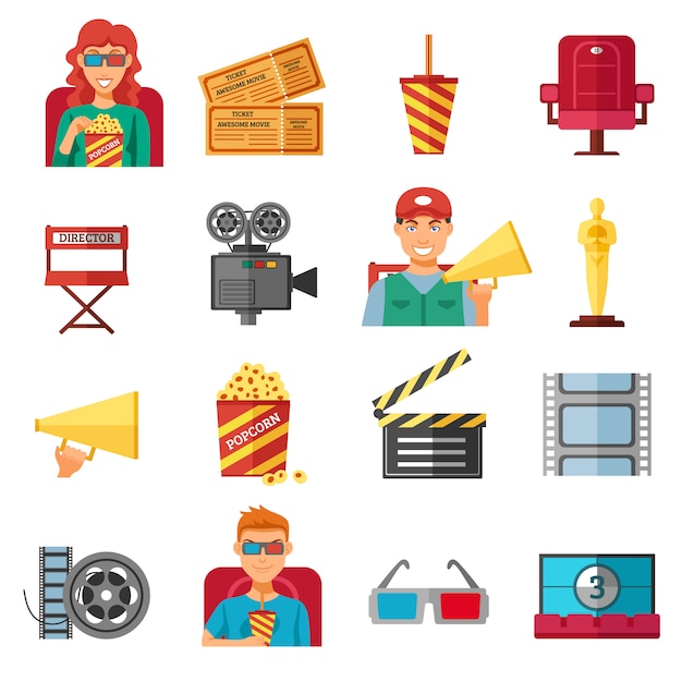 Free vector flat color cinema decorative icons collection