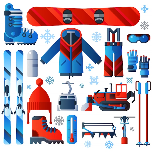 Flat color isolated skiing icons