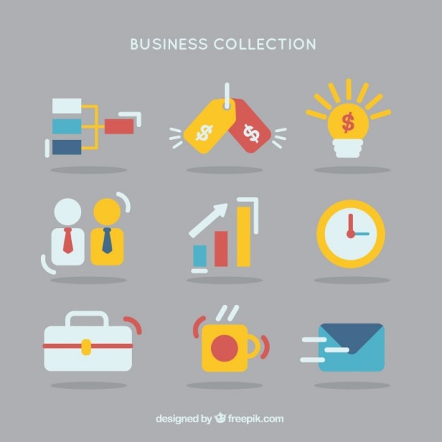 Flat colored business icon collection