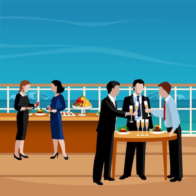 Free vector flat colored business lunch people vector illustration