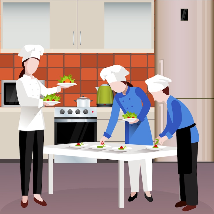 मुफ़्त वेक्टर flat colored cooking people composition