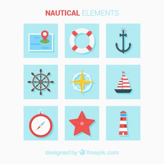 Free vector flat colored nautical elements