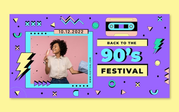 Free vector flat colorful 90s party social media post template