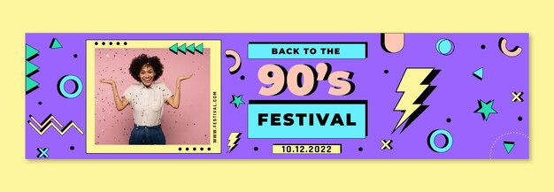 Flat colorful 90s party twitch banner