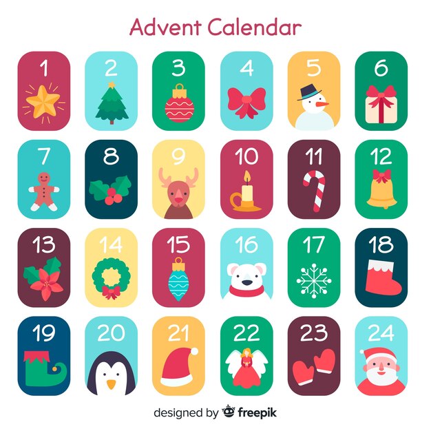 Flat colorful advent calendar