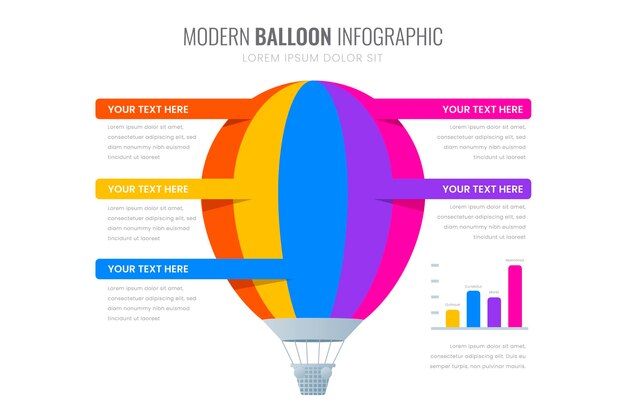 편평한 화려한 풍선 infographic 템플릿