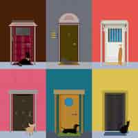 Free vector flat colorful building exterior set