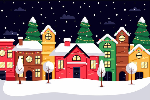 Free vector flat colorful christmas town