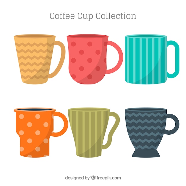 Бесплатное векторное изображение Плоская коллекция цветных кофейных чашек