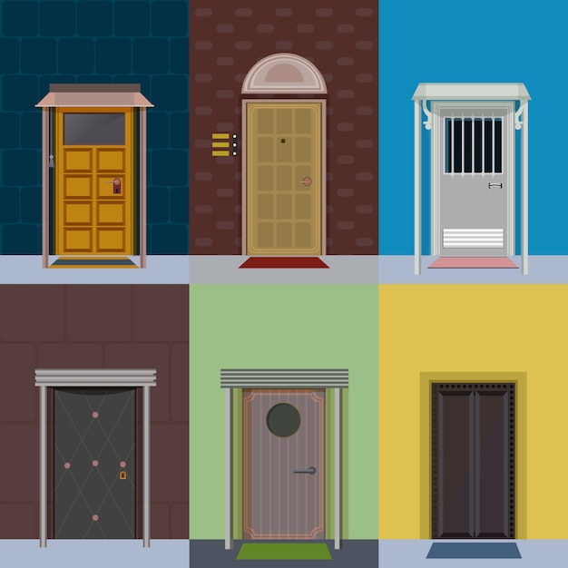 Free vector flat colorful elegant entry doors set