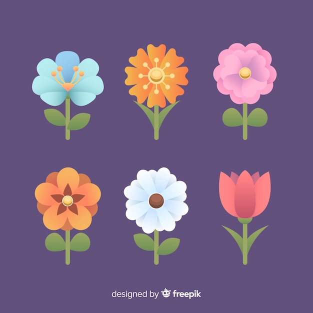 Free vector flat colorful flower set