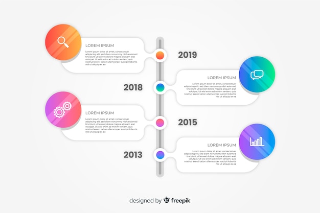 Flat colorful gradient timeline infographics