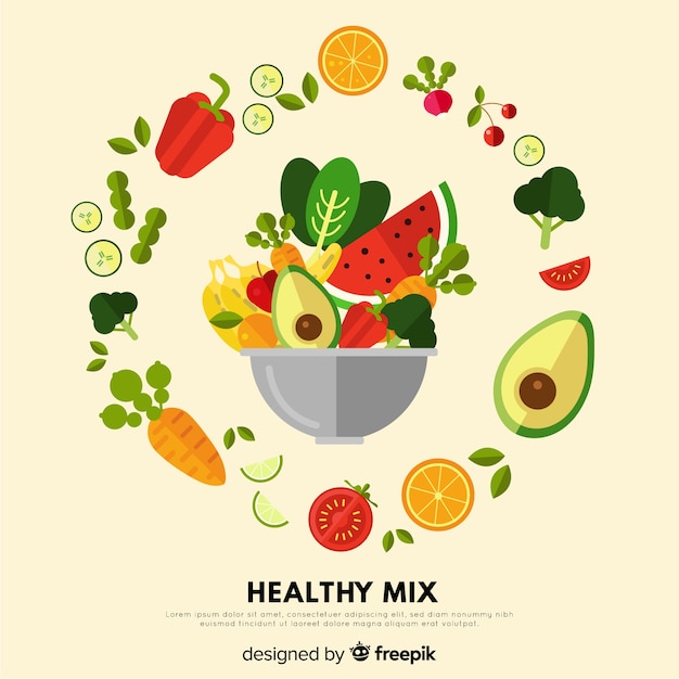 Flat colorful healthy food background