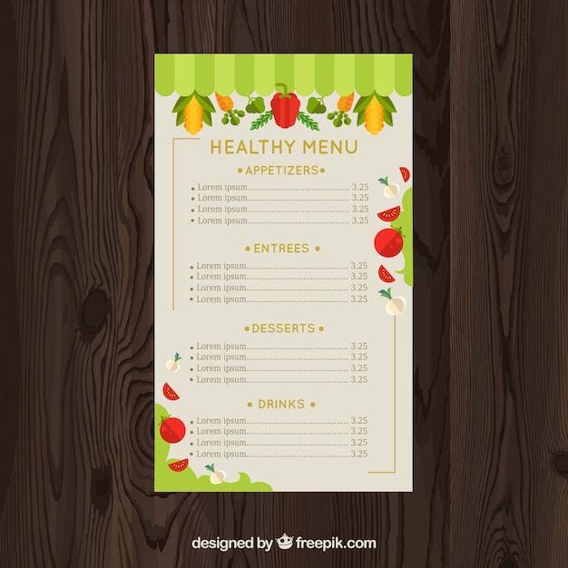 Flat colorful healthy food menu